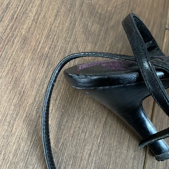 Town Shoes spiked heels with ankle strap. Size 7 1/2. Black with purple. Leather - Picture 6 of 7